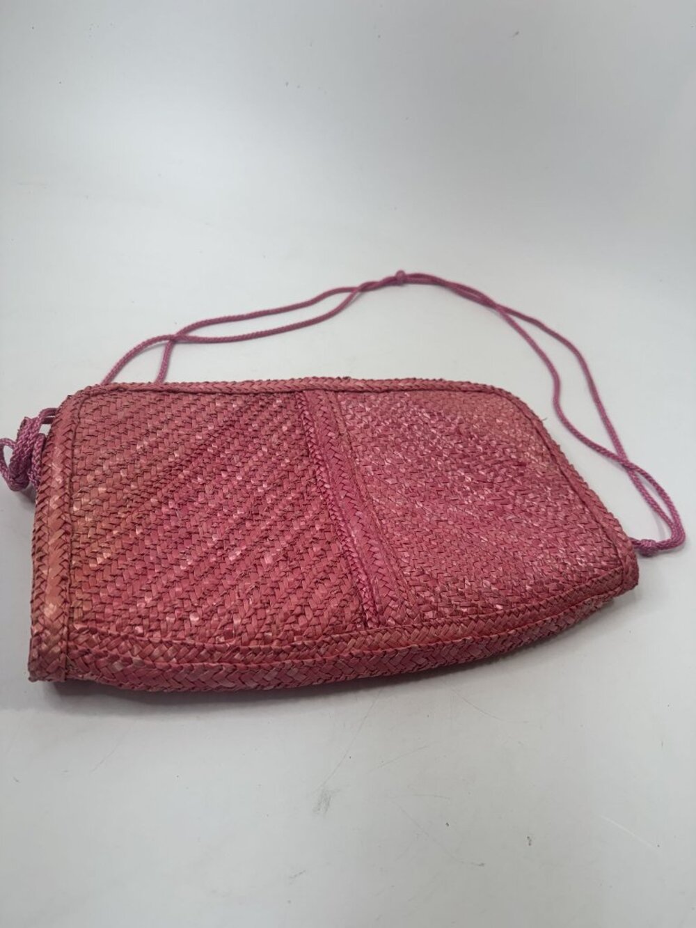 Woven Pink Straw Crossbody Bag With Zipper & Inner Pocket